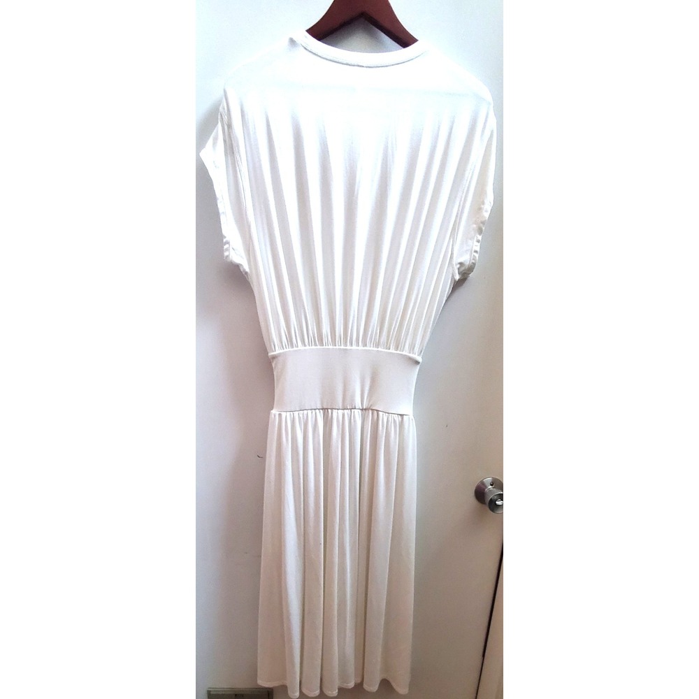 Halara Dress S White Gather Waist Great Draping Midi Batwing Tummy Control Flowy - Picture 8 of 11